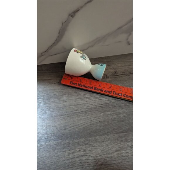 vintage Good Morning Rooster Ceramic Egg Cup White Blue 3.5 Farmhouse Kitsch - Picture 6 of 7